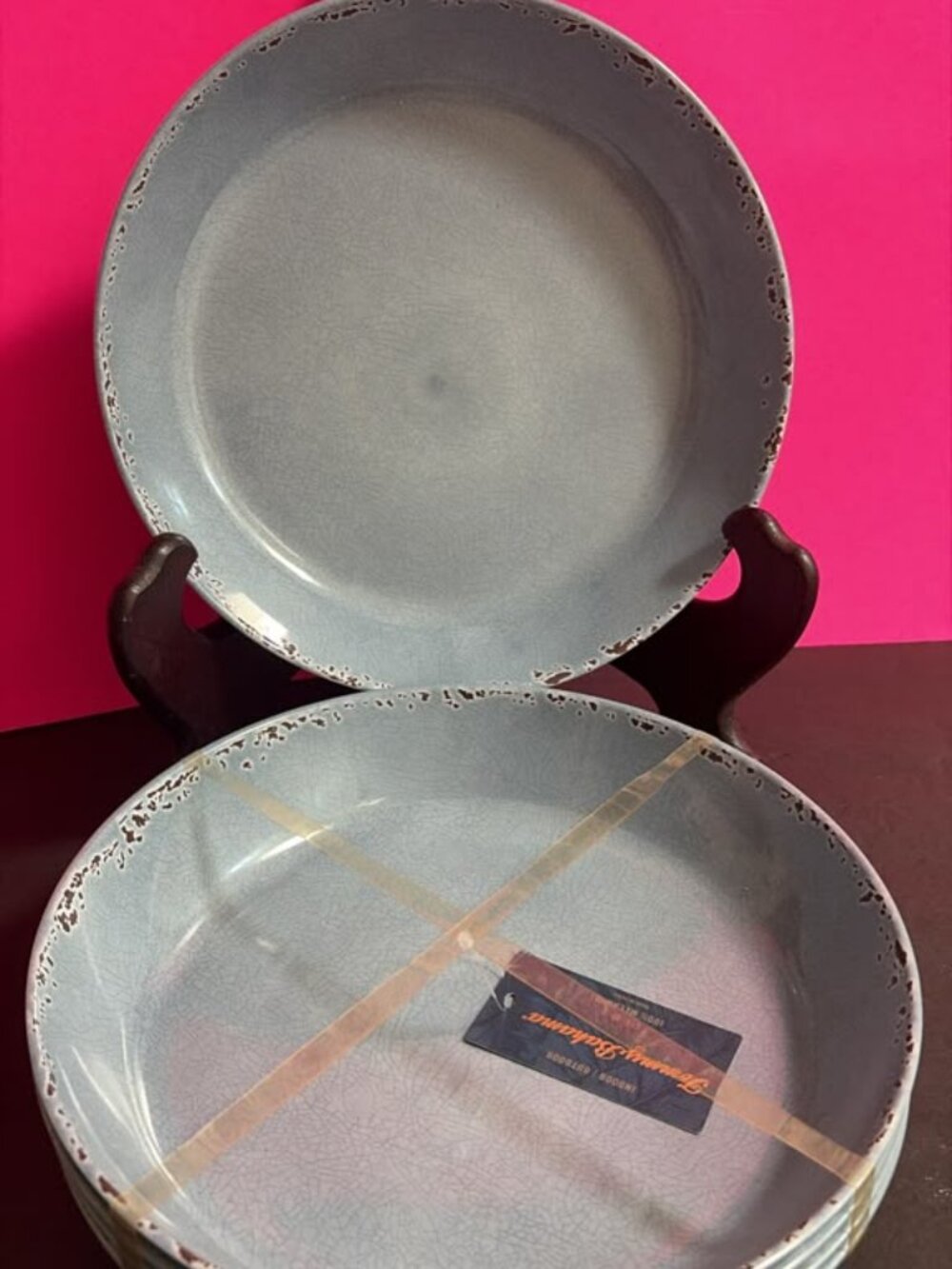 NEW Tommy Bahama Blue Crackle Melamine 10" Dinner Bowl Plates Set of 4